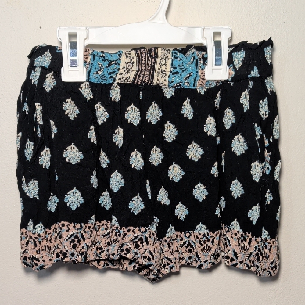 Angie Girls Boho Patterned Shorts Black Blue Girls Size L